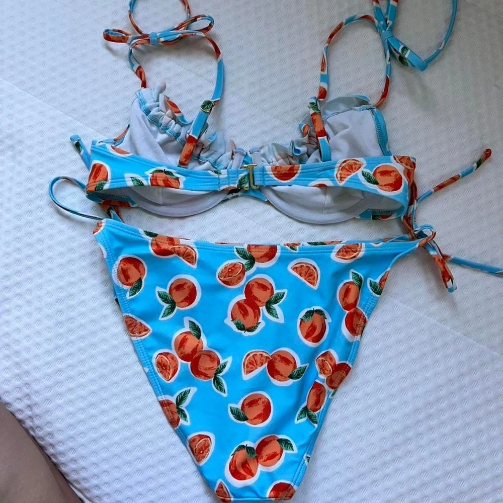 Wild Fable Blue & Orange Print Swimsuit Set | Size XS/S